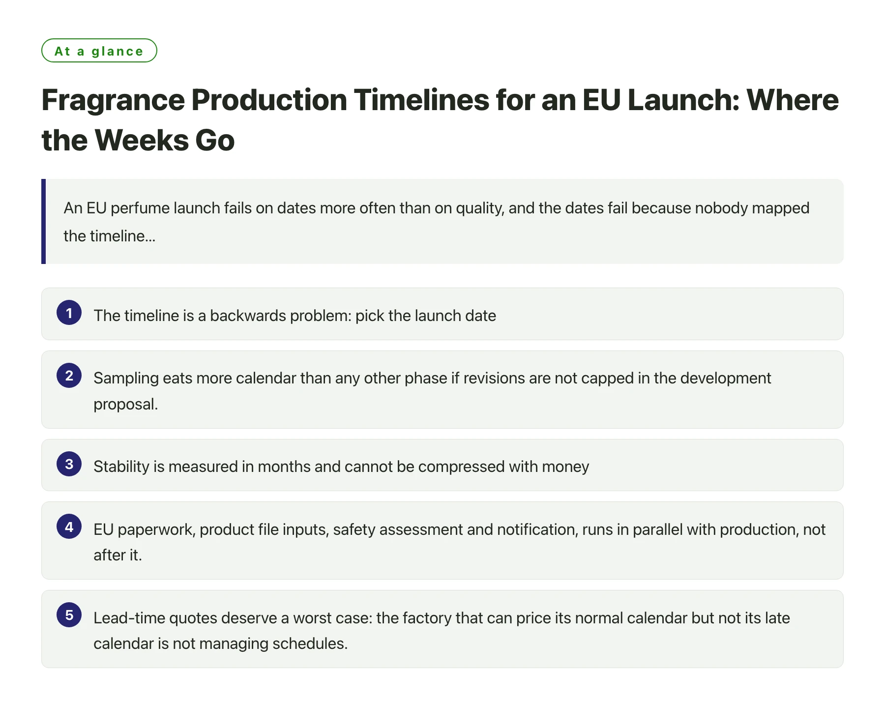 Fragrance Production Timelines for an EU Launch: Where the Weeks Go——全文要点速览