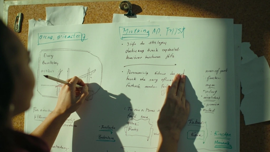 Strategy canvas pinned to a corkboard during a working session
